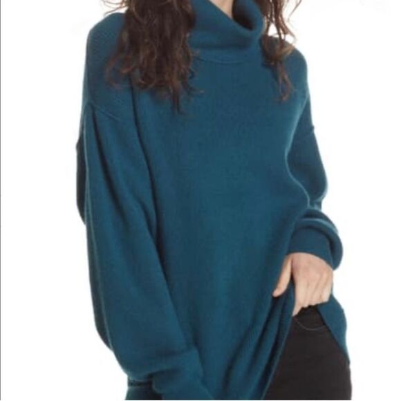Free People Softly Structured Knit Tunic Sweater Oversized In Deep Jade Size M - Picture 2 of 8